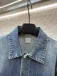Dior letter embroidered color-blocked washed distressed denim shirt jacket