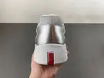 Prada America, silver-grey, white knee-length leather