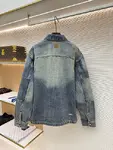 Dior letter embroidered color-blocked washed distressed denim shirt jacket