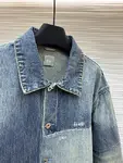 Dior letter embroidered color-blocked washed distressed denim shirt jacket