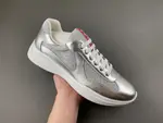 Prada America, silver-grey, white knee-length leather