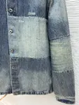 Dior letter embroidered color-blocked washed distressed denim shirt jacket