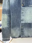Dior letter embroidered color-blocked washed distressed denim shirt jacket