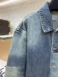 Dior letter embroidered color-blocked washed distressed denim shirt jacket