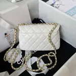 CH*EL23A Advanced Handicraft Shop Series Black Gold Leather Chain Piercing Bag AP3373, Top Quality