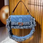 Fendi Baguette Embossed Denim Tassel Bag Size: 26 15cm, Model 0199