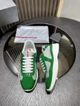 PRADA Men's Green Leather Lace-Up Low-Top Sneakers with Cushioning for Casual Wear