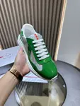 PRADA Men's Green Leather Lace-Up Low-Top Sneakers with Cushioning for Casual Wear