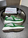 PRADA Men's Green Leather Lace-Up Low-Top Sneakers with Cushioning for Casual Wear