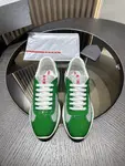 PRADA Men's Green Leather Lace-Up Low-Top Sneakers with Cushioning for Casual Wear