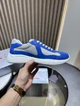 PRADA Men's America's Cup Blue Patent Leather Low-Top Sneakers - Calfskin Round-Toe Casual Lace-Up Shoes