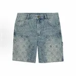 LOUIS VUITTON FW23 Brand Logo Embossed Zip Mid-Rise Cargo Shorts - Men's Blue