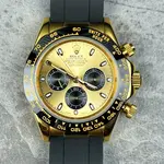 ROLEX Cosmograph Daytona Automatic Mechanical Movement Waterproof Chronograph Men's Watch Swiss Made 40mm Gold Dial Yellow Gold Case Rubber Strap