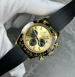 ROLEX Cosmograph Daytona Automatic Mechanical Movement Waterproof Chronograph Men's Watch Swiss Made 40mm Gold Dial Yellow Gold Case Rubber Strap