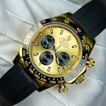 ROLEX Cosmograph Daytona Automatic Mechanical Movement Waterproof Chronograph Men's Watch Swiss Made 40mm Gold Dial Yellow Gold Case Rubber Strap