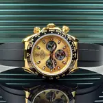 ROLEX Cosmograph Daytona Automatic Mechanical Movement Waterproof Chronograph Men's Watch Swiss Made 40mm Gold Dial Yellow Gold Case Rubber Strap