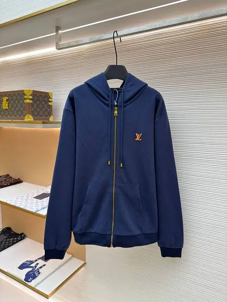 LOUIS VUITTON monogram leather tag zip-up hoodie
