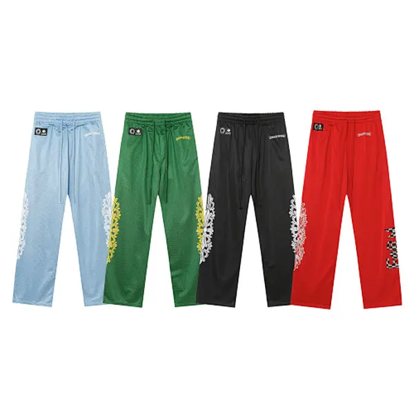 Chrome Hearts  New Sanskrit Letter Print Mattyboy Graffiti Red Mesh Sweatpants for Men and Women Colors: Black, Blue, Green, Bright Red