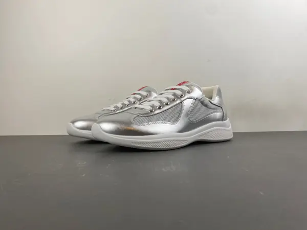 Prada America, silver-grey, white knee-length leather