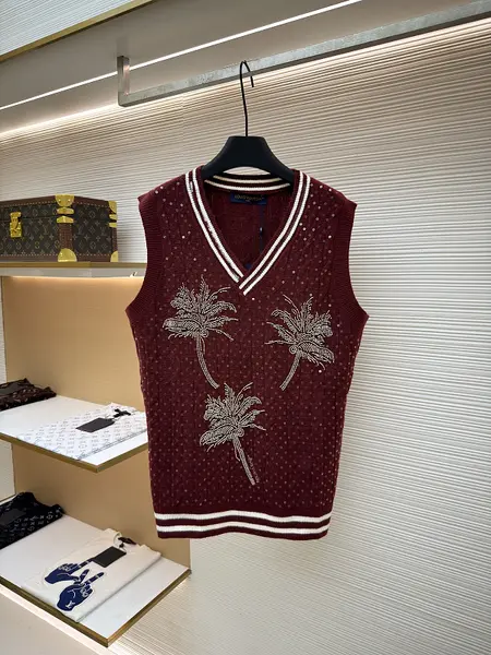 LOUIS VUITTON Letter Embroidery Floral Beaded Sequin Jacquard Knit Vest