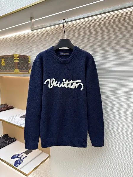 LOUIS VUITTON Letter Embroidered Wool Knit Pullover Sweater