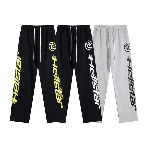 Newly popular Hellstar distressed basic printed logo straight-leg sweatpants, trendy casual pants.