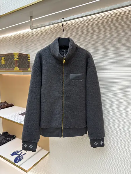 LOUIS VUITTON Stand Collar Jacquard Logo Fleece Jacket