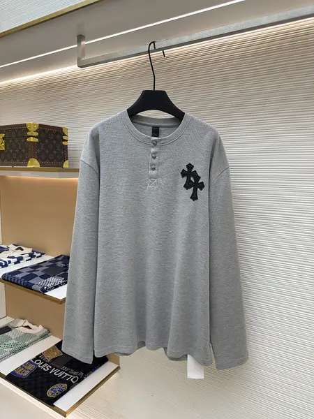 Chrome Hearts Patchwork Henley Collar Waffle Sweatshirt