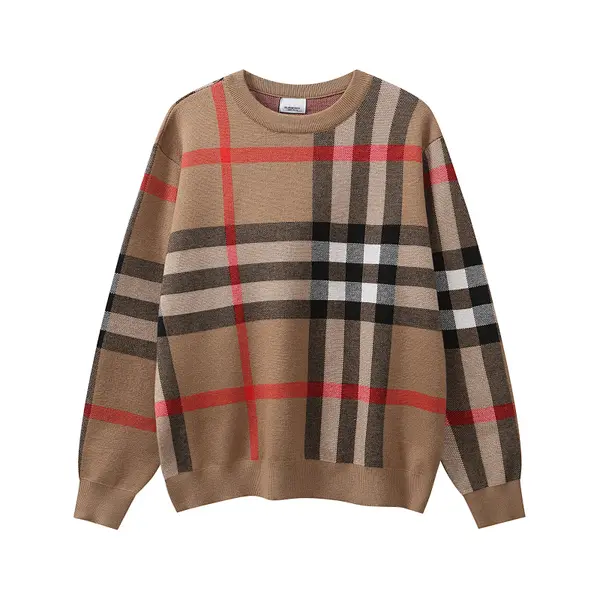 Burberry check wool blend crew neck knit sweater