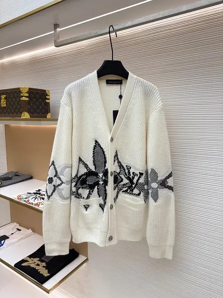LOUIS VUITTON Ski Collection Patterned Single-Breasted Cardigan V-Neck Knit Sweater