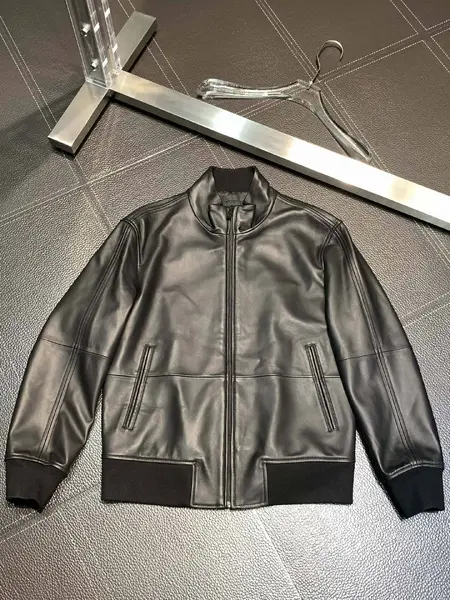 Zegna Stand collar leather jacket