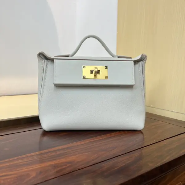 Hermès new Kelly2424mini handmade glacier white evercolor Swift leather size: 21cm