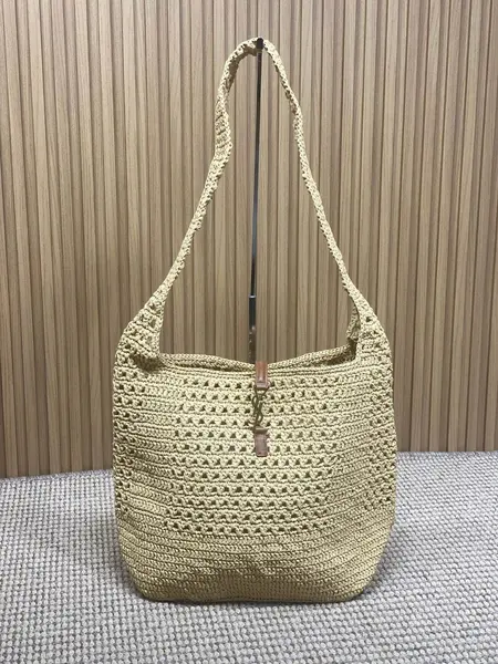 YSL Apricot Braid/Gold Handmade Braided Bag Raffia Braided Style No.: 690941  Size: 30×37×14cm