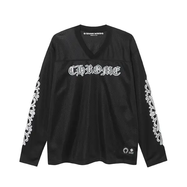 Chrome Hearts Ice Hockey Collection Silver-Plated Floral Sleeve Long Sleeve T-Shirt - Unisex Black