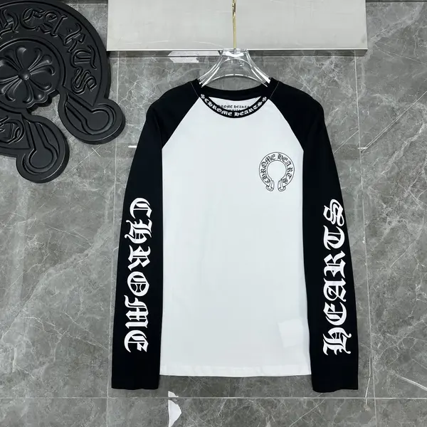 Chrome Hearts Unisex CH Raglan Sleeve Long-Sleeve T-Shirt - Round Neck, BlACK/White
