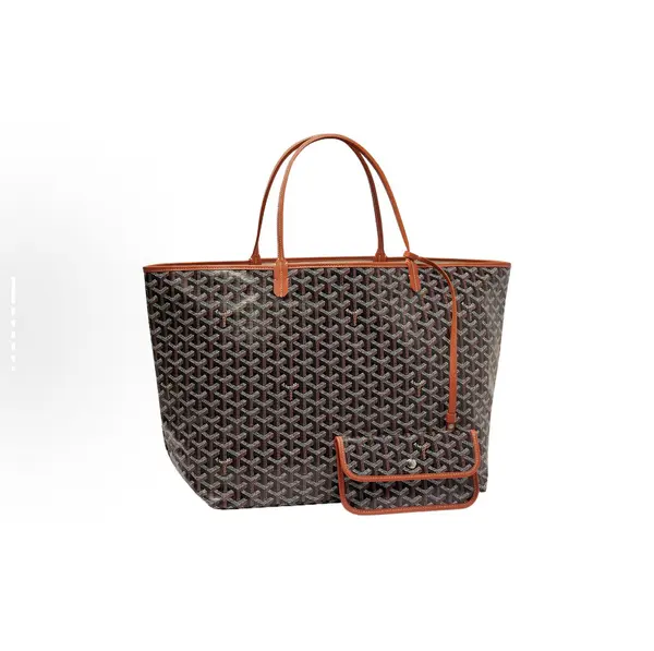 GOYARD Goyard Saint Louis Monogram Y-Pattern Leather Handles Canvas Linen Cotton Tote Bag with Calfskin Trim, Mother & Baby Tote Bag, Shopping Bag, Handbag