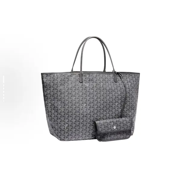 GOYARD Goyard Saint Louis Monogram Y-Pattern Leather Handles Canvas Linen Cotton Tote Bag with Calfskin Trim, Mother & Baby Tote Bag, Shopping Bag, Handbag