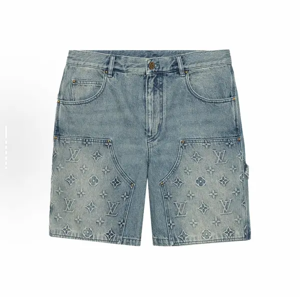 LOUIS VUITTON FW23 Brand Logo Embossed Zip Mid-Rise Cargo Shorts - Men's Blue