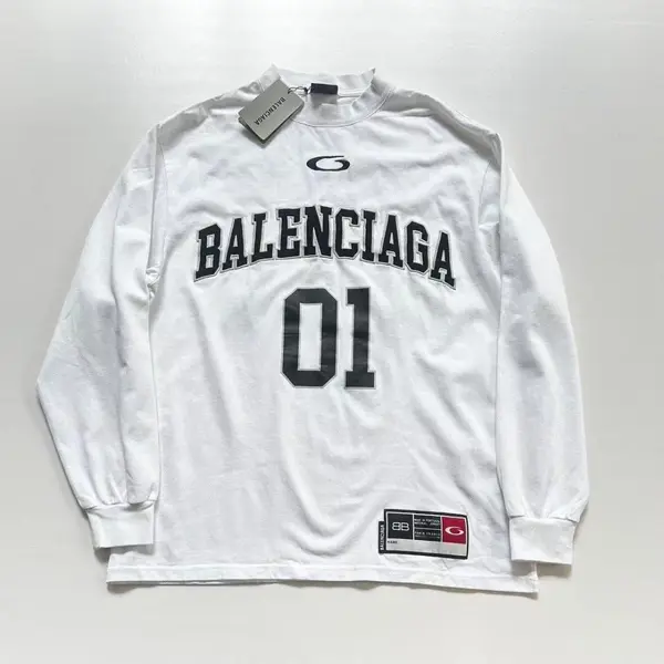 Balenciaga 01 Blue Basketball Jersey Embroidered/Printed Long-Sleeve Hoodie Oversized Fit, Unisex
