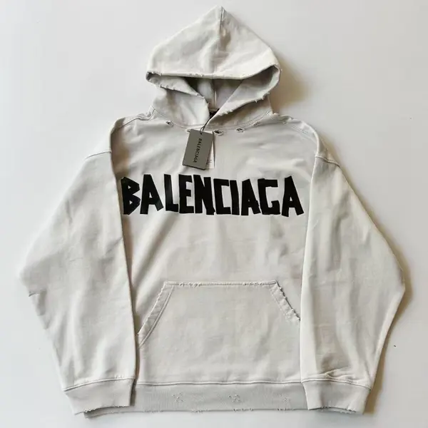 Balenciaga Distressed Masking-Tape Lettering Hoodie Oversized Fit, Unisex