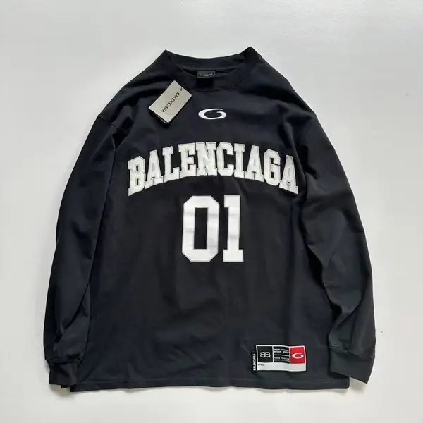 Balenciaga 01 Blue Basketball Jersey Embroidered/Printed Long-Sleeve Hoodie Oversized Fit, Unisex
