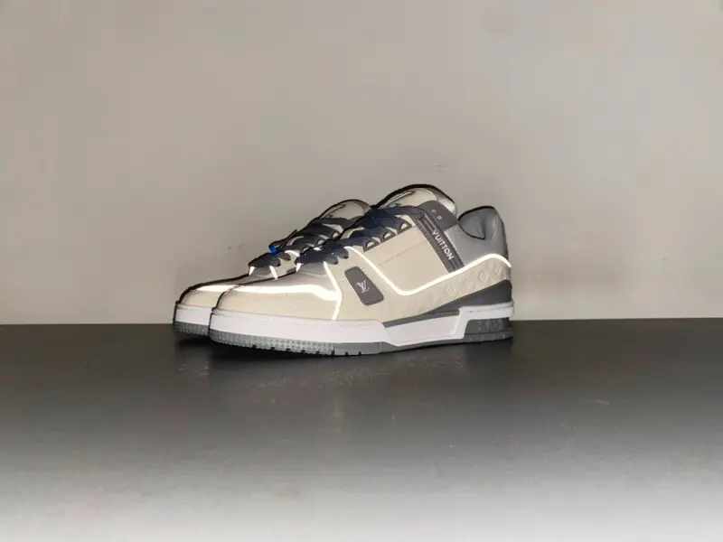 Louis Vuitton LV trainer, beige-grey, reflective LV collaboration.
