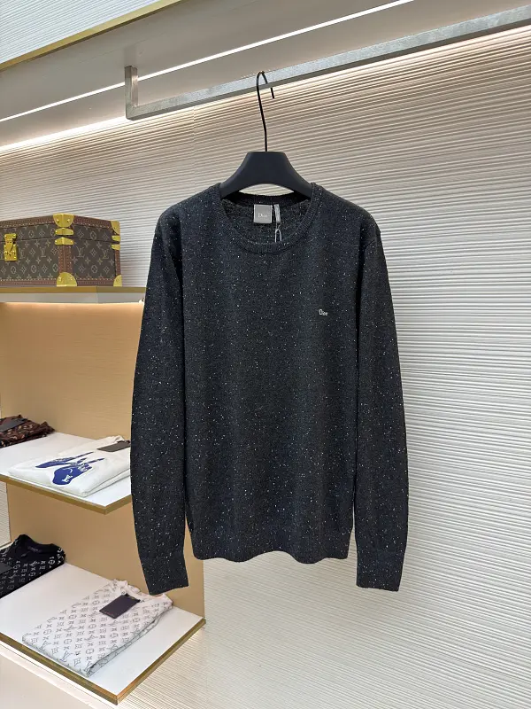 Dior monogrammed color-blocked embroidered wool knit sweater