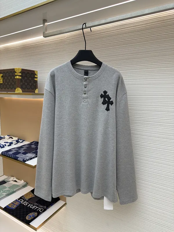 Chrome Hearts Patchwork Henley Collar Waffle Sweatshirt