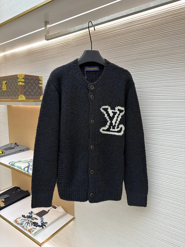 LOUIS VUITTON Jacquard Logo Knit Wool Cardigan