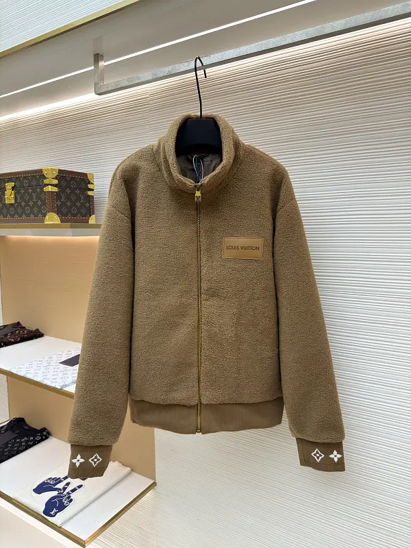 LOUIS VUITTON Stand Collar Jacquard Logo Fleece Jacket