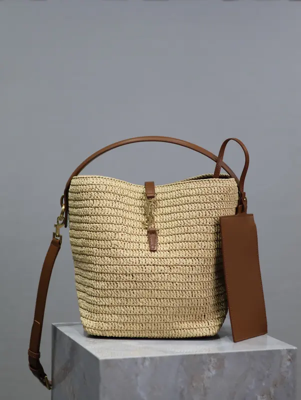 YSL apricot woven LE 37 woven bucket bag Style number: 742828 Size: 20×25×16cm