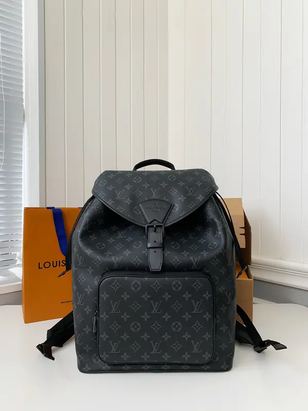 L*V's New MONTSOURIS Men's Black Flower Backpack M45583, Top Quality Size: 32 * 40 * 19cm