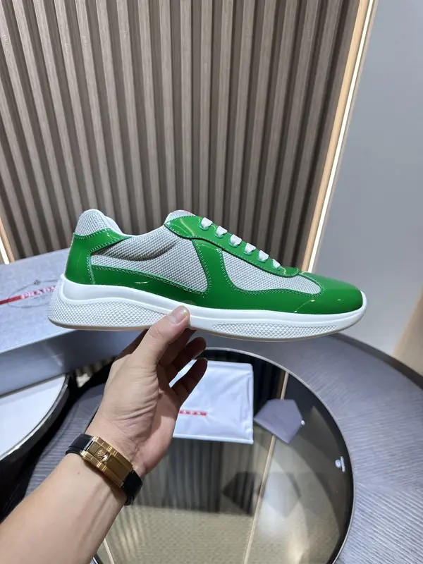 PRADA Men's Green Leather Lace-Up Low-Top Sneakers with Cushioning for Casual Wear
