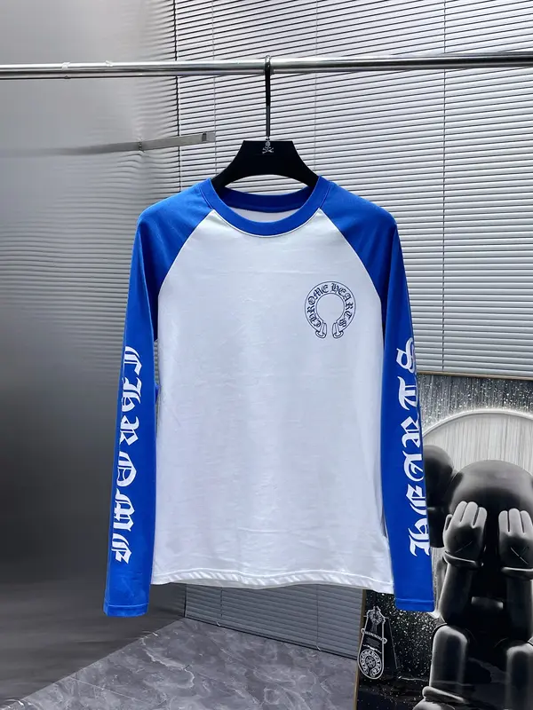 Chrome Hearts Unisex CH Raglan Sleeve Long-Sleeve T-Shirt - Round Neck, Blue/White